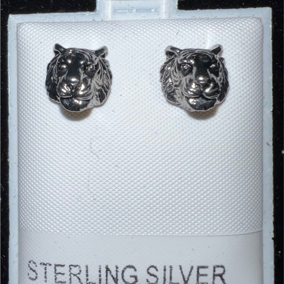 NWT Unisex Allsaints tiger 925 sterling head Silver Stud Post Unisex Earrings - Picture 7 of 8